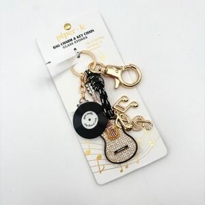 Piper K Bag Charm Keychain Gold Music Notes Guitar Record Rhinestone